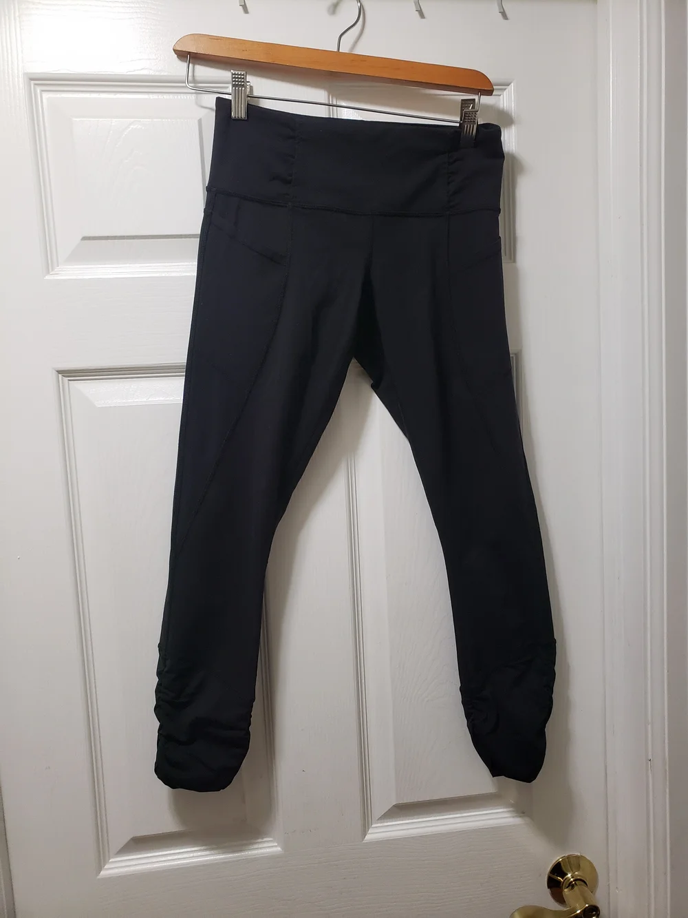 lululemon athletica Black Cropped Leggings with Gathered Hem